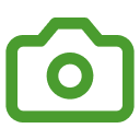 Green camera icon on black background.