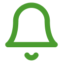 Green bell icon on a black background.