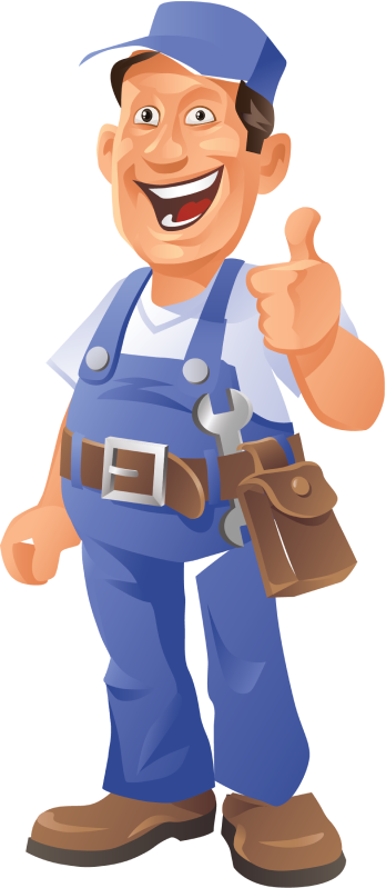 Cartoon mechanic giving thumbs up gesture.