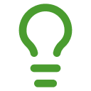 Green light bulb icon on black background.