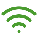 Green Wi-Fi signal icon on black background.