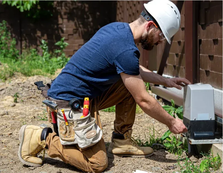 Worker fixing outdoor electrical equipment.