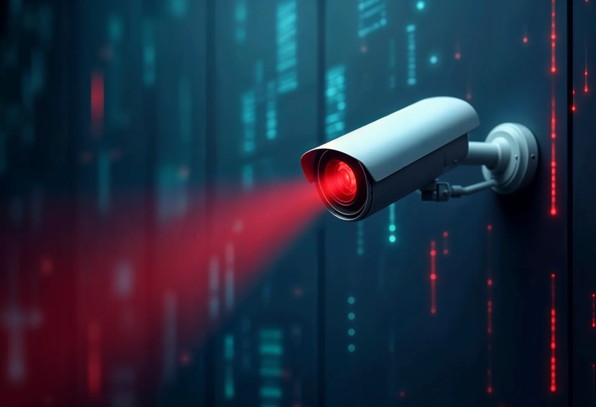 Surveillance camera with red laser beam.